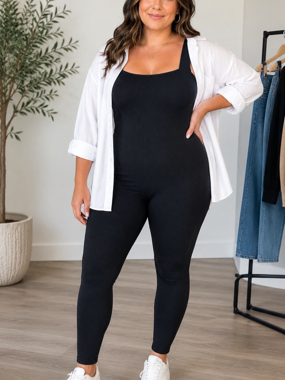 Women's Black Ribbed Leggings - Sleek Everyday Stretch